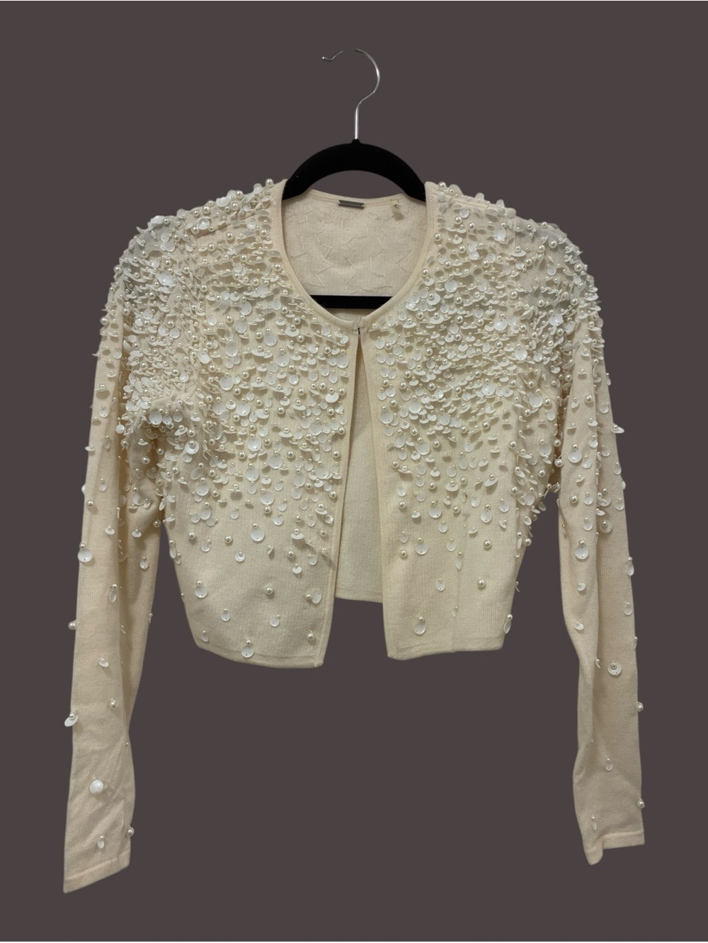 Elie Tahari Cream Beaded Cropped Cardigan